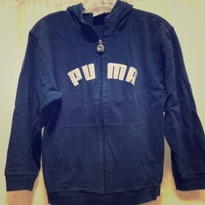 Puma Blue & White Zip-Up Hoodie 3/4 Sleeve